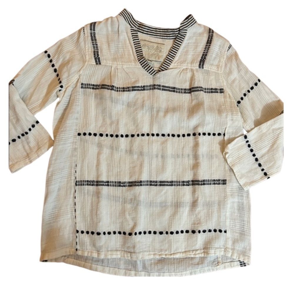 Ace & Jig peasant blouse in a white color with black embroidered stripes XS